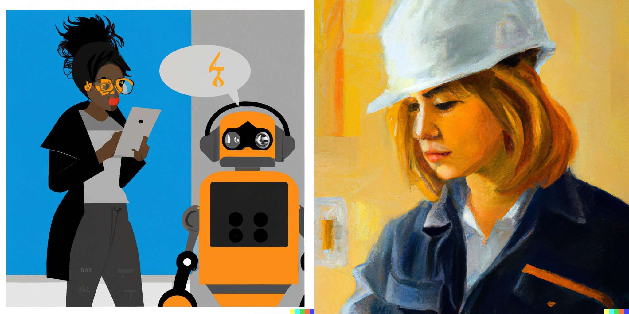 2 KI-generierte Illustrationen von Frauen in technischen Berufen