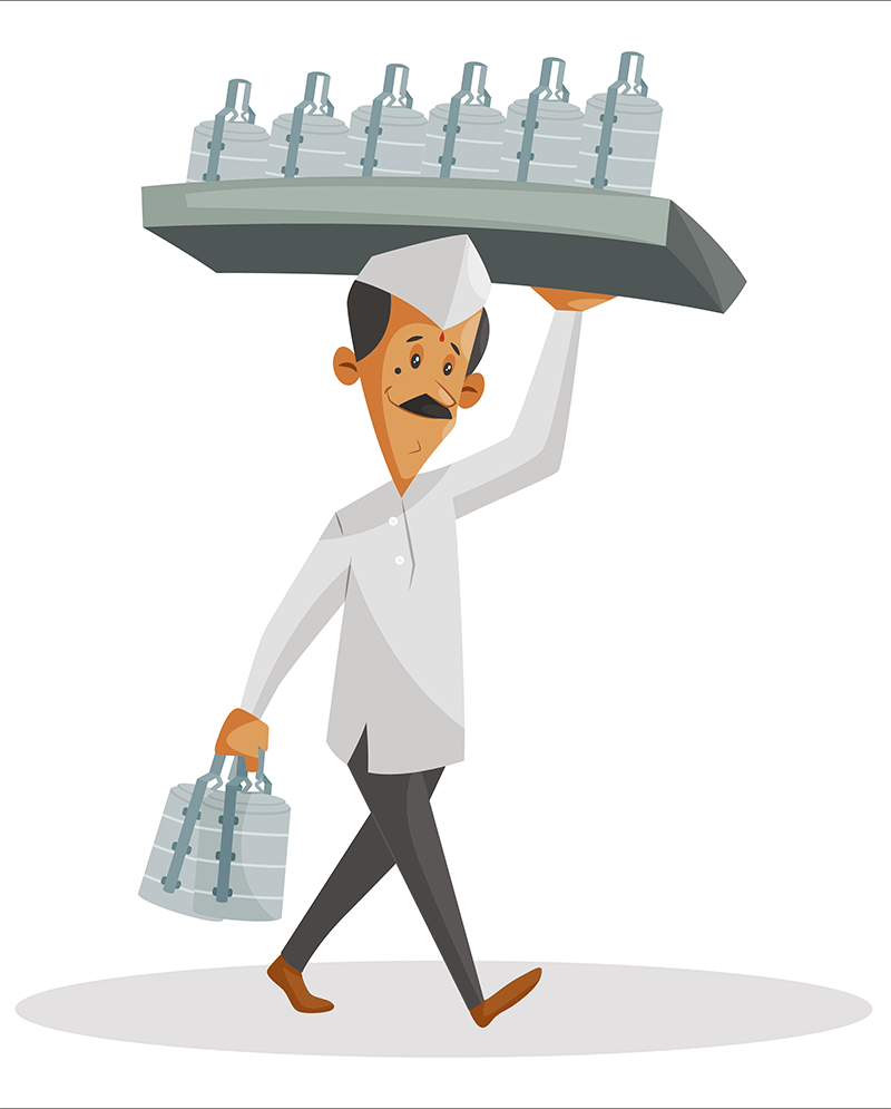 Illustration eines Dabbawalas, der Essen liefert